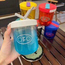 Mugs 350ml Coloured Plastic Water Cup With Lid Straw Coffee Mug Reusable Cups Sealed Bottle Car Milk Juice Couple Gift