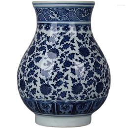 Vases Blue And White Flower Stickers Interlock Branch Lotus Pattern Fu Tube Antique Porcelain Distressed Ornaments