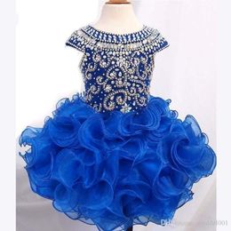 2022 Cupcake Girls Pageant Dresses Toddler Organza Ruffle Kids Prom Gown Crystal Little Girl Ball Gowns First Holy Communion Dress 303f