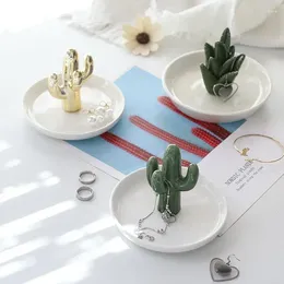 Decorative Figurines Ins Ceramic Cactus Aloe Ring Necklace Jewelry Rack Tray Home Creative Ornaments