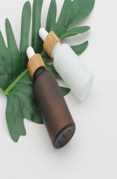 15ml 30ml 50ml Frosted Amber White Glass Dropper Bottle with Bamboo Cap 1oz Glass Bamboo Essential Oil Bottle9150510