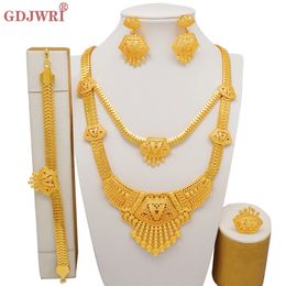 Dubai Indian Gold Colour Necklace Bracelet Earrings Ring Jewellery Sets For Women Ethiopian Nigerian Bridal Wedding Jewellery Gifts 240506