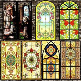 Window Stickers Privacy Windows Film Frosted Stained Glass Vintage Self-adhesive Chapel Cling Church Style Sticker