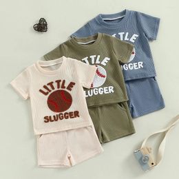 Clothing Sets Fashion Kids Baby Boys Summer Clothes Short Sleeve Embroidery Baseball Letters Waffle T-shirt With Shorts Outfits