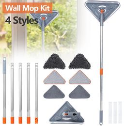 Extension Rod Triangle Cleaning Mop Kit 360° Rotating Adjustable Wall Cleaner for Ceilings Window Baseboards Home Tool 240422