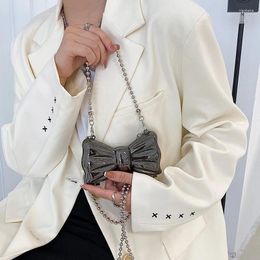 Evening Bags Fashion Handbags Women Metal Clutches Bow Shape Mini Party Black Purse Silver Gold Box Chain Shoulder Bag Wedding