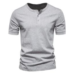 Summer Henley Collar T Shirt Men Casual Short Sleeve Solid Colour Casual Mens Breathable Tops Tees Fashion Basic T-Shirt for Man 240429