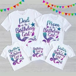 Mode sjöjungfru tema t shirt härlig födelsedag flicka tshirt rolig familj matchande kläder set festkläder grafiska tees 240507