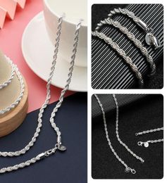 Chains 1624quot 4mm Men Women Waterproof ed Rope Chain Necklace 925 Sterling Silver Diamond Cut1178681