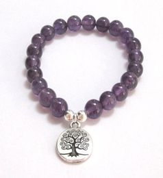 Tree of Life Charm Bracelet Men 8mm Amethysts Beads Beaded Energy OM Bracelet Healing Stone Wrist Mala Jewellery Women6875424