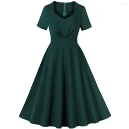 Party Dresses Women Pin Up Solid Colour Casual Dress Summer Short Sleeve Retro Robe 60s 50s Vintage Rockabilly Swing Vestidos