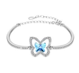 Lovely Designed Bracelet Sterling Silver Butterfly Pattern Invisible Setting Mosaic Sky Blue Crystal Bracelet Women Christmas Gift1540175