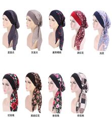 10pcsLot Women Chemo Loss Cap Velvet Bandana Turban Long Tail Pirate Hat Headwrap Ladies Elastic Hair Cap Headband Cotton4275242