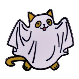 Pinsanity Cute Ghost Cat Enamel Pin Brooch Spooky Gothic Creepy Cartoon Animal Badge Halloween Party Decor Gift S002