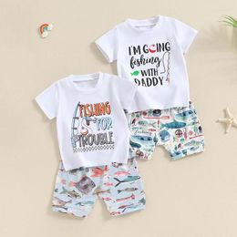 Clothing Sets Pudcoco Toddler Baby Boy Summer Outfit Letter Print Short Sleeve Tops With Elastic Waist Fish Pattern Shorts 2 Pcs Clothes