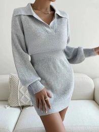 Casual Dresses 2024 In Women Clothing Medium Long Skirt Sweater Dress Female Lapel Sleeve Pullover Loose Knitted