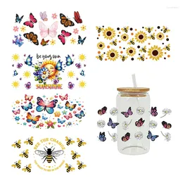 Window Stickers UV DTF Transfer Sticker Butterfly Bee For The 16oz Libbey Glasses Wraps Bottles Cup Can DIY Waterproof Custom Decals D15613