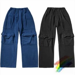Men's Pants Washed Blue Black Multi Pocket Sweatpants Jogger Men Women 1 1 Best Quality Hip Hop Drawstring Overalls Cargo Pants Trousers H240508