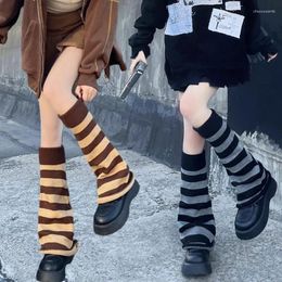 Women Socks Y2k Gothic Lolita Leg Striped Warmers Japanese Style 50cm Long Gaiters Knee Winter Knitted Cuffs Ankle Warmer
