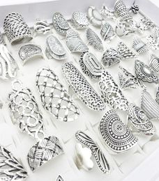Whole 50pcs Mix Styles Womens Bohemia Rings Silver Plated Stone Vintage Jewelry Fashion Party Gift Beuatiful Finger Bands Carv7890565