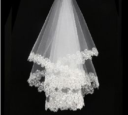 White Ivory Bridal Veils Sequined Beaded Soft Tulle Short Wedding Veils In Stock NO536561656