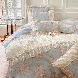 Bedding Sets Pure Cotton French Floral Set Vintage Country Flowers Ruffles Duvet Cover Flat Sheet Or Bed Skirt With Pillowcases 4Pcs