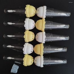 Storage Bottles 100pcs Empty Lip Gloss Tubes Ice Cream Plastic Bottle Packaging Cute Popsicle 5ml Lipgloss Container White Yellow Caps