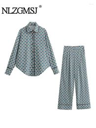 Women's Two Piece Pants 2024 Women Suits Fashion Print Set Shirt Top And Long 2 Outfit