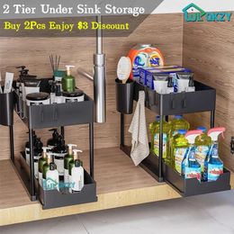 Kitchen Storage Under Sink Organiser 2 Tier Drawer Multipurpose Rack Cabinet Bathroom Shelves