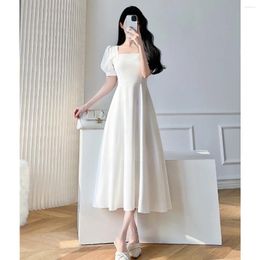 Party Dresses Vintage White Maxi For Women Prom Puff Sleeve Square Collar Temperament Bodycon Long Midi Dress Summer Clothing