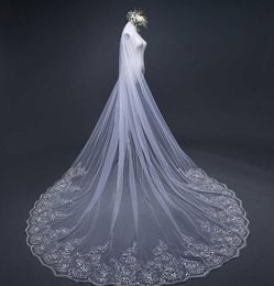 4M OneLayer Women Trailing Cathedral Long Wedding Veil Embroidered Floral Lace Applique Scalloped Trim Bridal Veil With Comb X0729762117