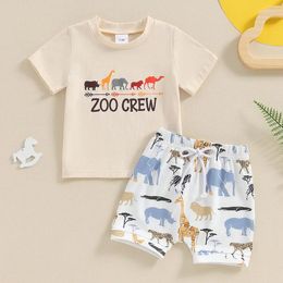 Clothing Sets Toddler Kids Baby Boys Summer Clothes Short Sleeve O Neck Animal Print Cotton T-shirts Drawstring Shorts Casual Outfits