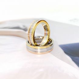 Luxury designer Jewellery mens rings three Colours inlay full diamond ring titanium steel 18K gold girl couple gift women men rings for pa 309a