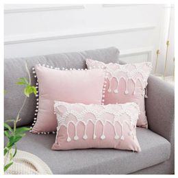 Pillow Velvet Lace Pillowcase Pink Beige Romantic French Covers Decorative Girl Princess Room Decoration Pilow Decor Home