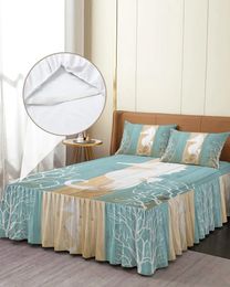 Bed Skirt Marine Life Pattern Wooden Sea Horse Silhouette Fitted Bedspread With Pillowcases Mattress Cover Bedding Set Sheet