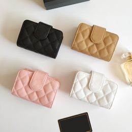 Womens Classic Mini Hasp Card Holder Bags Caviar Leather Calfskin Multi Pochette Gold Hardware Purse Tiny Clutch Luxury Designer Pouch 2647