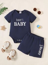 Clothing Sets 2CPS Summer Baby Boy Clothes Set Letter Print Short Sleeved Bodysuit Shorts Sports Daily Wear For Infant 3-18 Months