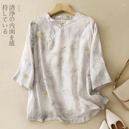 Women's Blouses Thin Light Soft Cotton Print Floral Vintage Chinese Style Summer Blouse Shirts Fashion Women Travel Casual