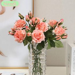 Decorative Flowers 3 Artificial Flower Bouquet Red Peony Fake Rose Wedding Home Table Decoration Christmas Valentine's Day Gift