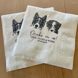 Party Supplies Drinks On Us ! 50Pcs Custom Illustrated Dog Wedding Napkins Pet Bridal Shower Engagement Bar