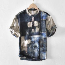 Men's Casual Shirts Vintage Linen Stylish Printed Shirt For Men Summer Short Sleeve Holidays Blouses 24SS Y2k Youth Male Tops