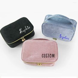 Storage Bags Personalised Name Velvet Cosmetic Brush Bag Women's Travel Cosmetics Custom Bridesmaid Gifts Ladies Makeup