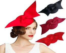 Ladies Fancy Wool Felt Disc Big Bowknot Fascinator Church Dress Cocktail Party Solid Colour Hat A1941139764