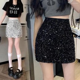 Skirts 2024 Black Mini Sequin Skirt Women Korean Fashion Sexy High Waist Slim A-line Silver Short With Paillettes Party Club