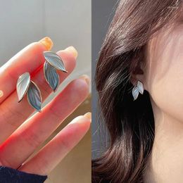 Stud Earrings 1pair Korean Arrival Metal Trendy Fresh Lovely Sweet Grey Leaf For Women Fashion Jewelry