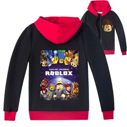 Childrens clothing Roblox cartoon printed casual zippered shirt jacket small cotton jacket childrens winter 2024 C. Childrens activity hoodie 240506