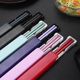 Chopsticks 304 Stainless Steel Chopstick Lunch Tableware Travel Portable With Storage Box Holder Dinnerware Kitchen Accessories