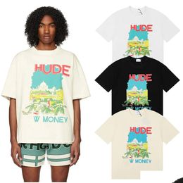 Mens T-Shirts New Hude T-Shirt Round Neck Castle Coconut Tree Window Sill Scenery Pure Cotton Loose Thin Tees For Men And Women Short Otvx7