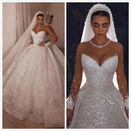 arabic aso ebi lace beaded crystals wedding dresses sheer neck long sleeves bridal dresses sexy vintage wedding gowns zj522 1896