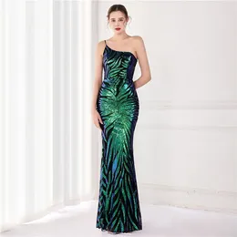 Casual Dresses Sexy Women Elegant One Shoulder Sleeveless Pink Sequined Cocktail Formal Occasion Party Prom Evening Mermaid Long Maxi